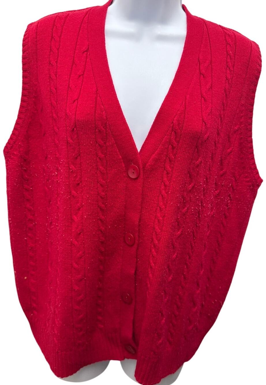 Vtg Sara Morgan Womens XL Red Cable Knit Button Front Sweater Vest Cardigan